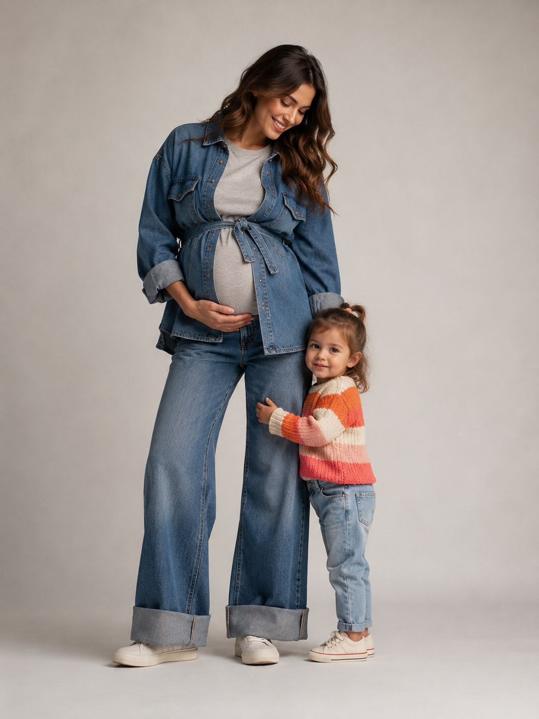 Pregnant mother and child fashion shoot